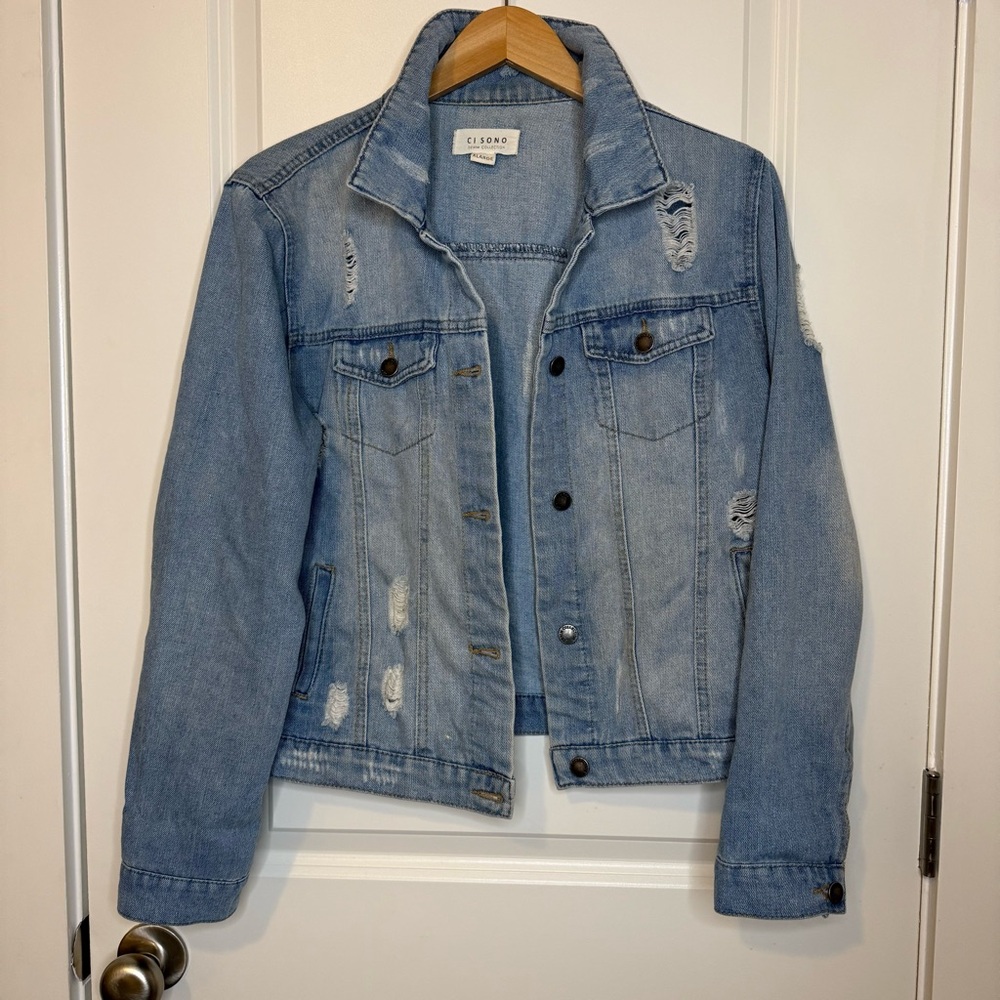Light Distressed Denim Jacket XL | Oversized Layering